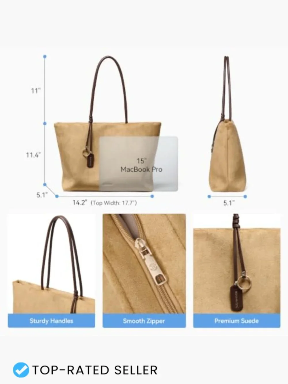 Large Slouchy Work Tote Lightweight Faux Suede Purse Laptop Bag Vegan